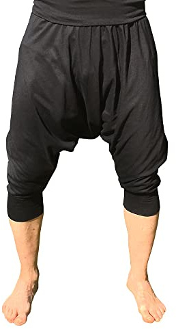 SAVARI | Pantalones Cortos Harem | Bombacho | De Algodón Reciclado | Estilo Pirata | Veraniego | Cintura Ancha Elástica | con Bolsillos | Negro | M