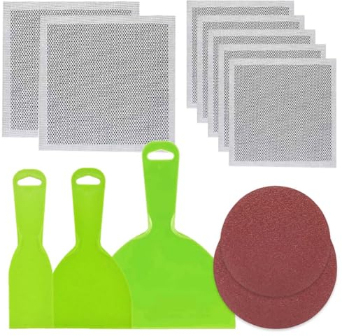 XIKSJW 11 Kit Riparazione Parete Patch di Riparazione Muro Mesh Crack Tampone per Levigatura a Raschietto Coltello da Stucco per Carta Vetrata Toppa Riparazione per Pareti Adesive Impieghi
