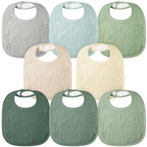 Bearmoss Lätzchen Baby Musselin Sabberlätzchen für Babys, 100% Baumwolle Quadratische Halstuch Baby Verstellbare Babylätzchen Weiche Sabberlätzchen für Junge und Mädchen,8 Stück (Grün)