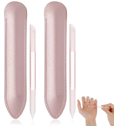 2 Pcs Glass Cuticle Pusher, Dual Ended Cuticle Remover Tool, Cuticle Trimmer Manicure Stick with Leather Case, Fingertip Precision Filing Cuticle Remover Tools for Nail Salons, Home