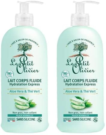 LE PETIT OLIVIER - Lait Corps Fluide Hydratation Express - Aloe Vera & Thé Vert - Hydrate & Rafraîchit - Peaux Normales - 97% D'Origine Naturelle - Sans Silicone - Fabriqué en France - 250 ml