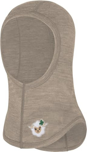 normani Baby Woll Sturmhaube Thermo Balasclava Schlupfmütze aus Wolle Wintermütze Skihaube Unterziehmütze Sturmmaske aus 100% Merinowolle von 0 bis 8 Jahre Farbe Beige Größe 80/92