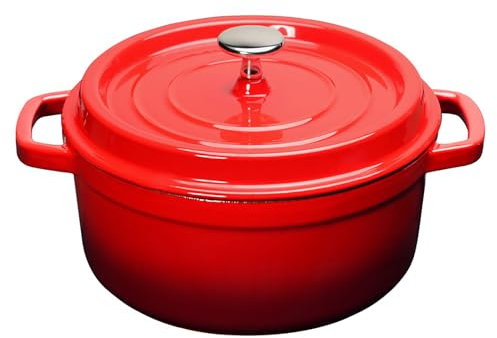 Emaille Aluguss Keramik Topf Backofengeeignet: Antihaftbe Pfanne Einfache Reinigung Brattopf Kitchen Schmortopf mit Deckel für Alle Herdarten (Rot, 4.75L)