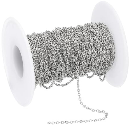 PATIKIL 33Ft 304 Stainless Steel Cable Link Chains, 2mm Width Flat Metal Links Chains Jewelry Roll Spool Bulk Chain for Jewelry Making DIY Craft Necklaces Bracelets Earring, Silver Tone