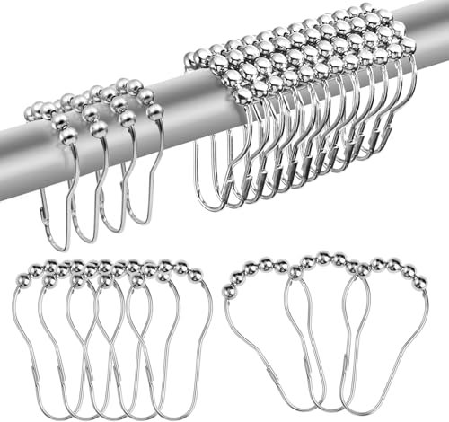 24 Pezzi Anelli da Doccia con Sistema di Scorrimento, Anelli per Tende da Doccia, Anelli da Doccia in Acciaio Inox, Antiruggine Ganci Singoli In Metallo per Tenda, Finestra Della, Camera (Argento)