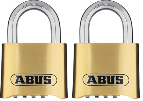 ABUS Zahlenschloss 180IB/50 - Vorhängeschloss aus Messing - wetterfest - mit individuell einstellbarem Zahlencode - ABUS-Sicherheitslevel 5 - Messingfarben (Packung mit 2)