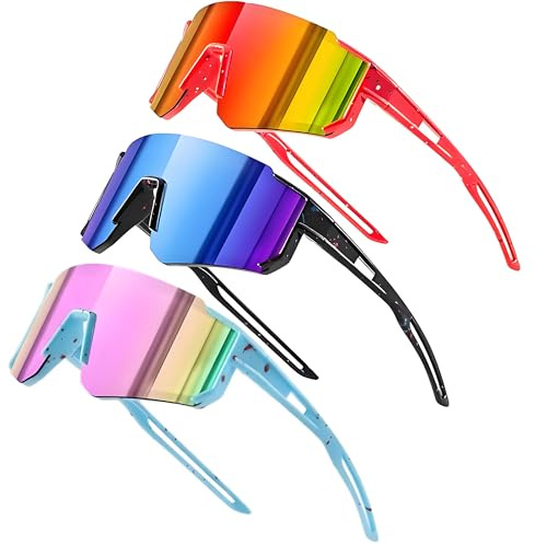 Dreaku Kids Sunglasses for Boys Girls, UV400 Protection Childrens Goggles Youth Sports Sunglasses for Baseball Cycling Climbing (Blue+Red+Black)