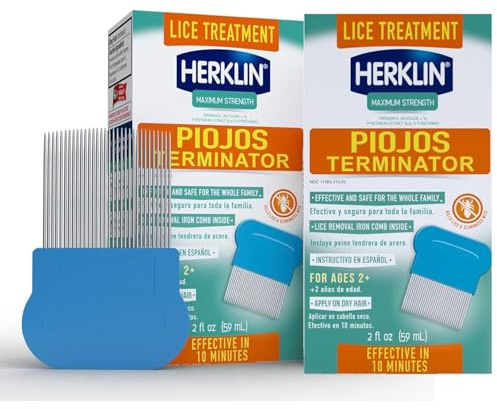 Herklin Lice Treatment Shampoo, Maximum Strength, Easy to Apply, 2-Pack of 2 Fl Oz Each Bottle
