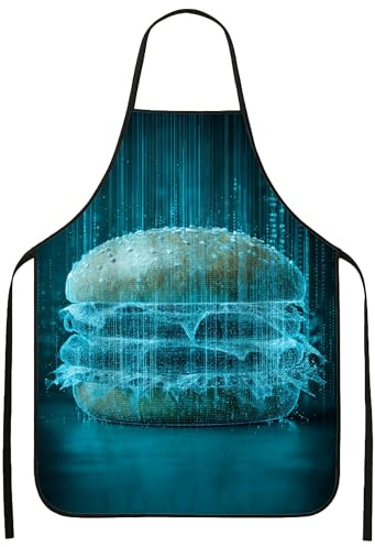 Tablier à hamburger numérique pour la cuisine, tablier de cuisine graphique moderne pour barbecue, barbecue, travail de chef pour homme et femme, bleu, 24x31 Inch