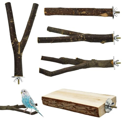 VGECEE 5 Pezzi Posatoi in Legno di Uccelli, Posatoi per Uccelli Giocattolo per Pappagalli Posatoi in Legno di Uccelle Trespoli in Legno Naturale per Cacatua, Calopsitte, Parrocchetti, Fringuelli