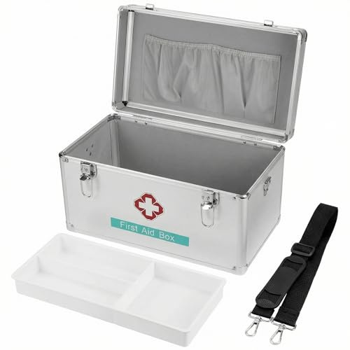 QWORK® Gran botiquin aleación Aluminio, 40.5 x 22 x 23 cm Caja medicamentos con Cerradura
