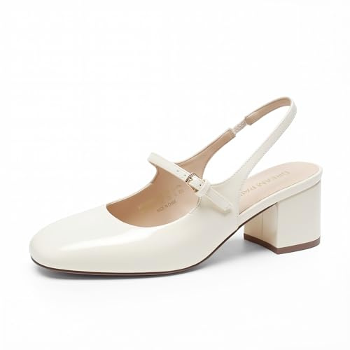 DREAM PAIRS Scarpe Donna Eleganti - Mary Jane Basse con Tacco Grosso, Slingback, Punta Quadrata, Chiuse, per Matrimonio, Festa, Lavoro, Ufficio,Size 41,Beige,SDPU26005W