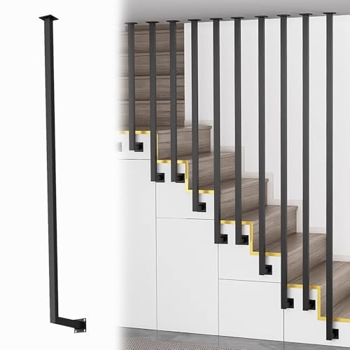 Plana och lutande trappor Järnbaluster, 60 100 160 200 240 cm ledstångsräcke modernt för hus/köpcentrum/hallar, anpassningsbara trappspindlar(Black,190cm/6.2ft)