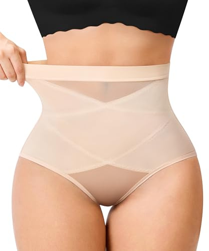 Nebility Braga Faja Reductora Mujer Invisible Tanga Faja Moldeadora de Cintura Media con Doble Panel Cruzado para Uso Diario como Ropa Interior Abdomen Adelgazante Shapewear (Beige, S)