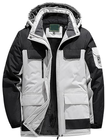 Manteau d'hiver pour homme grande taille, veste de ski, veste en laine chaude, combinaison de randonnée en plein air, L 4XL, Blanc., 4XL