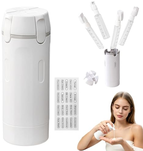 4-i-1 reseförpackning silikon vätskebehållarset, återanvändbar och påfyllningsbar resedispenserflaskor för schampo, lotion och duschgel i resestorlek (1 vit)
