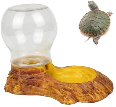 LALAFINA Resin Wood Texture Bowl and Tasteless Material with Resistant Coating Automatic Reptile Water Feeder Pet Drinking Fountain for Lizards and Tortoises for Terrarium Use
