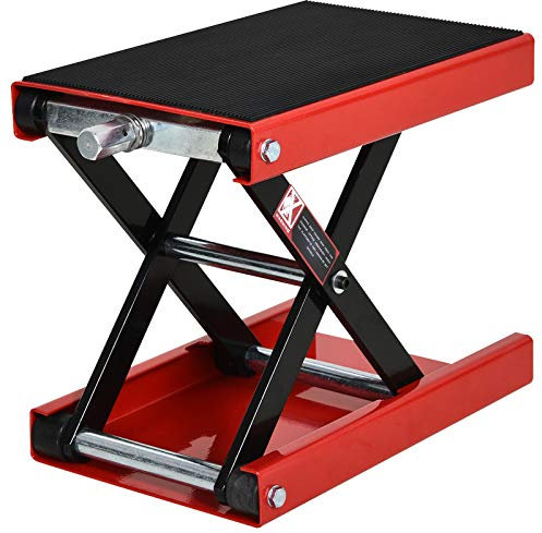 DURHAND 500KG Motorcycle Lift Scissor Jack, Height Adjustable Motorbike Stand with Anti-Slip Wide Deck, Heavy Duty Steel Motorbike Repair Lift Hoist Stand for Home Garage, Red