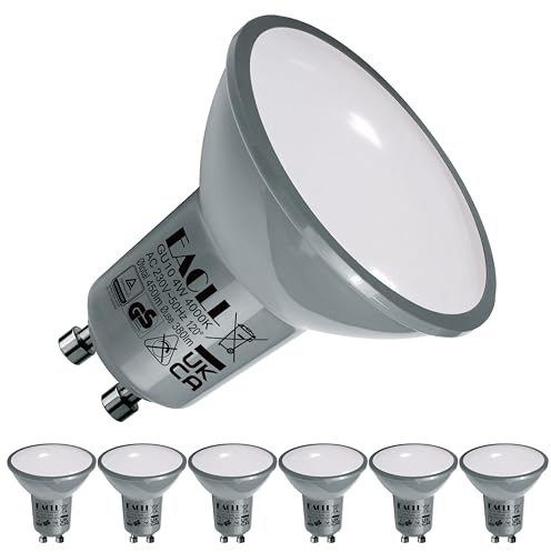 EACLL Lampadine LED GU10 4W Equivalente a Alogena 50W, Pacco da 6, 450lm Bianco Naturale 4000K, Faretti AC 230V senza Sfarfallio, Angolo a Fascio 120° Spot, Non Dimmerabile Lampade Riflettore
