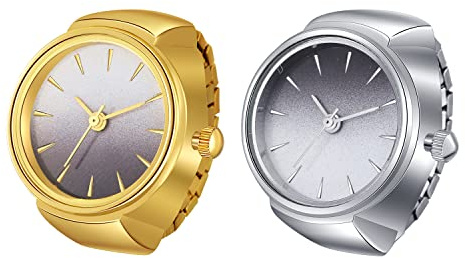 Avaner Cuarzo Dedo Anillo Reloj Joyería Creativa Anillo Reloj Ajustable Redondo Dedo Reloj Damas Hombres, S8-2pcs