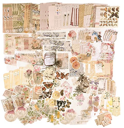 260Stk Scrapbooking Sticker Set Vintage Deko Bastelpapier Retro Beschreibbare Dekopapier Washi Aufkleber DIY Papier Dekoration für Scrapbook Zubehör Tagebuch Journaling (Gartenwelt)