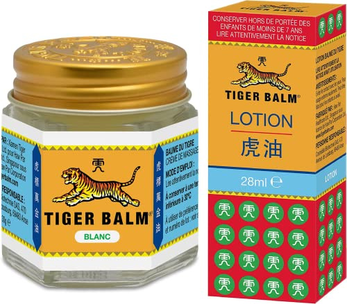 1 x BAUME DU TIGRE Blanc - Pommade 30 ml + 1 x Baume du Tigre Lotion - Huile de Massage Chauffante, 28 ml (Lot de 2)