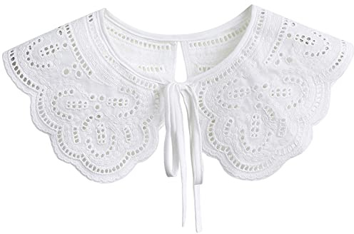 NiceYnn Retro Embroidery Flower Mini Cape Collarless Dress Shirts Blouse White Ruffles Collar