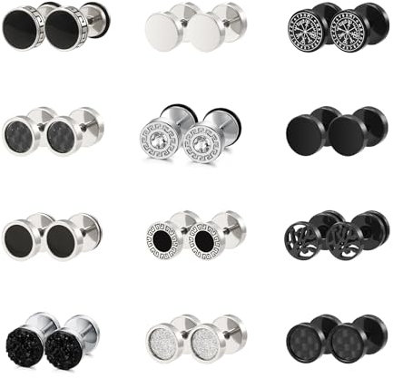 MATTE MAISA 12 Paar Edelstahl Fake Gauge Ohrringe für Männer Herren 18G Cheater Fake Ear Plugs Gauges Tunnel Ohrringe Ohrstecker Set