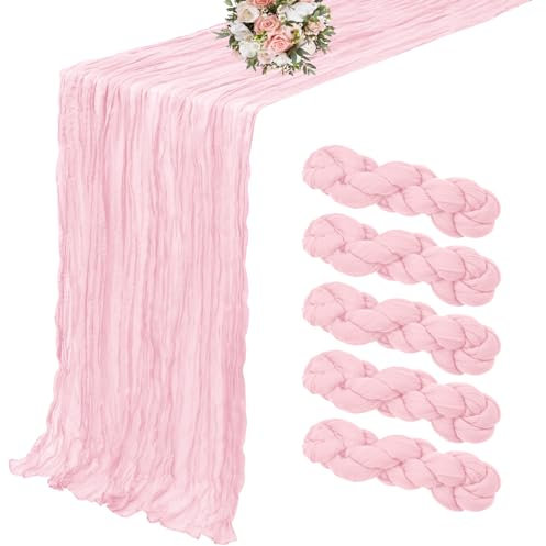 5er-Pack Käsetuch-Tischläufer, rosa Tischläufer, 3 m, Tischläufer, rustikale Gaze-Tischläufer für Hochzeit, Tischdekoration, Hochzeitsbogen, Party-Dekoration (90 x 300 cm)