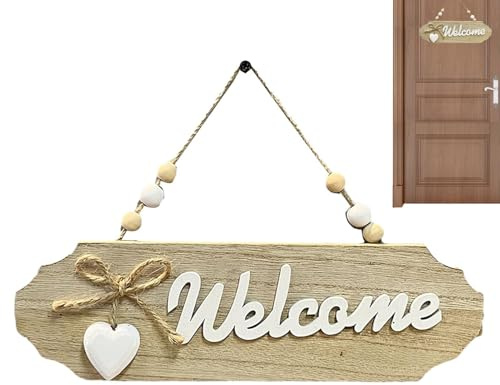 Cartello di benvenuto per porta d'ingresso, cartello di benvenuto in legno, cartello di benvenuto ovale per porta, segno di benvenuto in legno rustico, cartello di benvenuto per porta di casa, casa