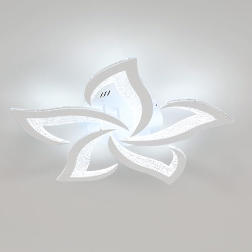 Comely Plafoniera LED da soffitto moderna bianca, 60W, 6750LM. Design elegante a petalo in acrilico, ideale per soggiorno, camera da letto, sala da pranzo o bagno. Luce bianca fredda 6500K, 60cm
