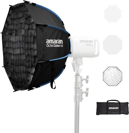 Amaran Octa Dome 60 Oktagonale Bowens Mount Softbox 60cm, EIN-Snap-Setup Lichtformer mit Diffusion & Wabe für Porträtfotografie & Interviews, Tragbar mit Tragetasche