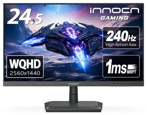 INNOCN 24.5 Gaming Monitor 1440p 240Hz QHD 2K PC Desktop Gaming Fast IPS HDMI 2.1 Display, DisplayPort, 1ms, Built-in Speaker, 25G2S