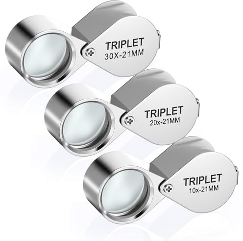 3 Pcs Jewelers Loupe - 10X, 20X, 30X Jewellers Magnifying Loop - Foldable Loupe Magnifier for Jewelry, Coins, Stamps, Watches | Foldable Loupe Magnifier, for Jewelry, Coins, Stamps, Watches, Silver