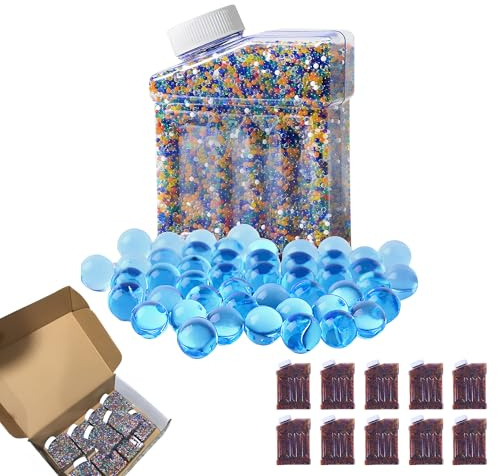 FunBlasters - 200.000 Sfere d'acqua Gel Blaster Multicolor Set 10 Bottiglie | Perle per pistola elettrica, fucile & pistola fuoco | Ricarica Munizioni Biodegradabili | Fiorista Vaso Natale