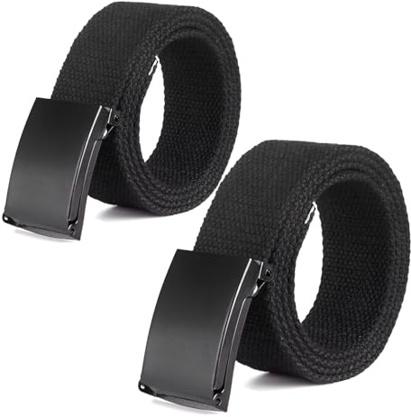 YOCHLEY 2 PCS Belts for Men, Work Belt Adjustable Mens Fabric Belt with Buckle, Cut To Fit Canvas Web Belts No Holes Nylon for Jeans Fits Anywhere, Plus Length 135 cm (2 Black)