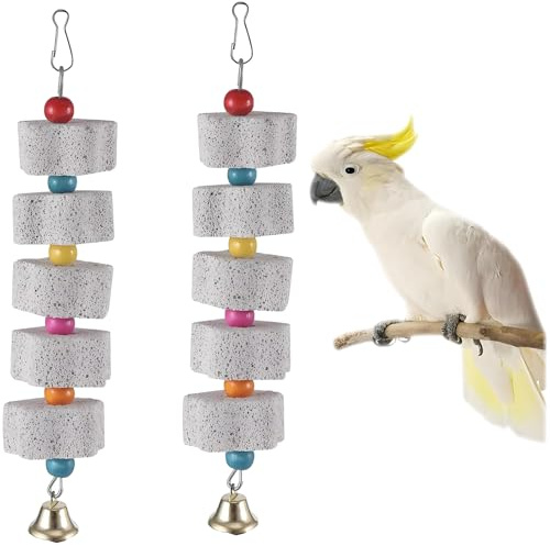 Jiavlyx 2 Pièces Jouets À Mâcher pour Oiseaux, Oiseaux À Mâcher Jouets Minéral, Jouet Molaire en Pierre Minérale avec Bec D'oiseau, Jouet Molaire en Pierre Minérale pour Perroquets Chinchillas
