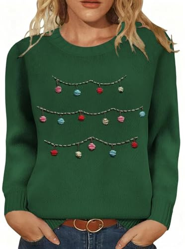 Qbily Winter Christmas Knitted Sweater for Women Holiday Xmas Christmas Tree Snowman Pullover Sweatshirt Tops(2025-A3,L)