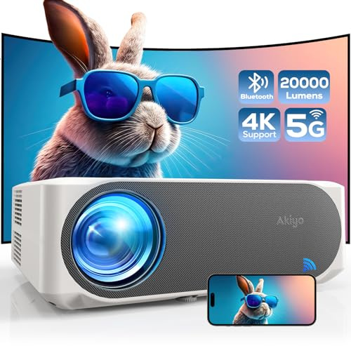Proiettore 4K AKIYO 20000 Lumen WiFi 6 Bluetooth Full HD 1080P Outdoor Projector Funzione Zoom, Display 300 Pollici per Home Theater, Compatibile con TV Stick/HDMI/USB/iPhone/Android