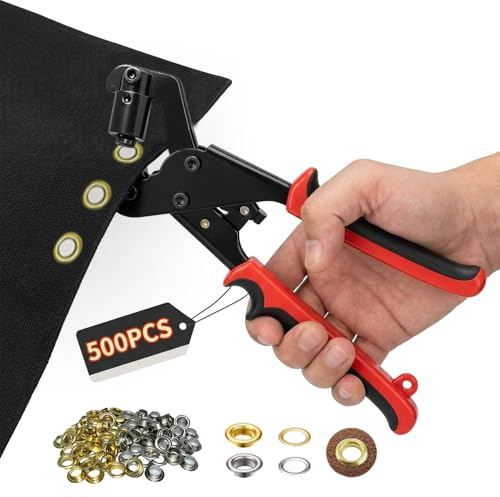 BILLIONGOLD Eyelet Punch Kit with 3/8Inch 500PCS Eyelets, Magnetic Eyelets, Effortless Belts Grommet Tool Kit, Eyelet Pliers for Fabric, Crafts, Leather, Tents, Curtains