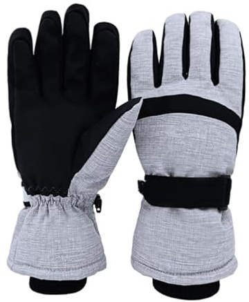 QKURT Non Slip Ski Gloves, Snow Waterproof Windproof Grey Mittens Winter Warm Snowboard Mittens Men Women Hiking Cycling Outdoor Activities Gloves Cold Weather Thermal Glove Soft Fleece Lining Glove