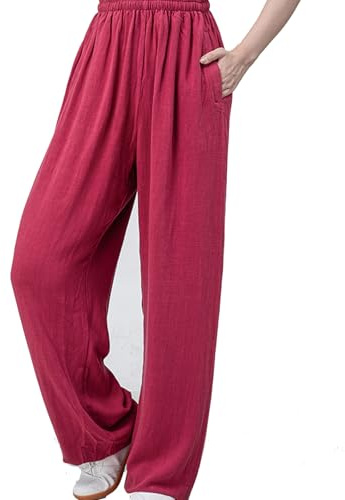 XUHCLY Kung Fu Trouser,Tai Chi Training Pants Women Men Thicken Cotton Linen Kung Fu Martial Arts Uniforms(Size:L,Color:Reddish-Brown)