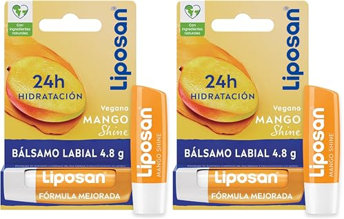 Liposan Mango Shine (1 x 4,8 g), cacao de labios con aroma a mango, bálsamo labial, bálsamo hidratante para unos labios bonitos, suaves y jugosos (Paquete de 2)