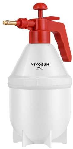 VIVOSUN 0,8 L handspruta med justerbart mässingsmunstycke för trädgårds- och gräsmattsvård, pumpspruta trädgårdsspruta för växtspray, bilvård och andra rengöringslösningar, röd