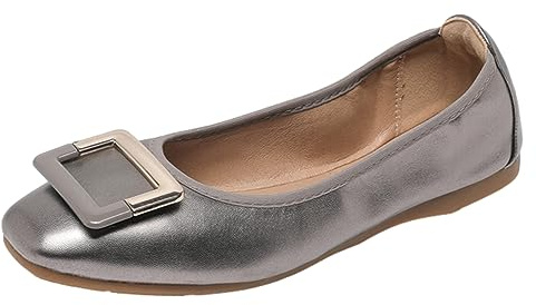 ANUFER Mujer Suave Bailarinas Puntera Cuadrada Slip-On Zapatos para Caminar Color de Pistola DX2830 EU40