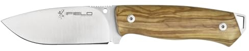 iFIELD Cuchillo de caza deportivo Workout EL29109, hoja de 10,5 cm MOVA satinado, longitud total 22 cm, con funda de piel marrón, herramienta de camping para pesca, caza, actividad deportiva