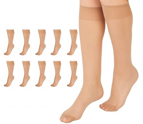 L'eggs Everyday Knee High Stockings, Reinforced Toe, 100% Nylon, Nude, One Size (Pack of 10)
