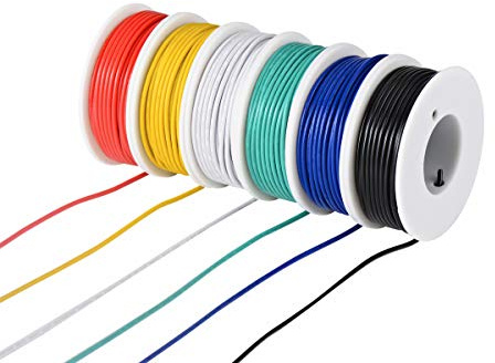 TUOFENG 22AWG sats med elektriska kablar – 6 spolar om 9 meter i olika färger – kaliber 22, strängad tråd – förtennad koppar – set med anslutningskablar för hemmafixare