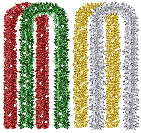 MELLIEX 8M / 26Ft Christmas Tinsel 4 Pieces Shiny Chunky Metallic Garland Hanging Decoration for Christmas Tree Wreath Wedding Party Supplies