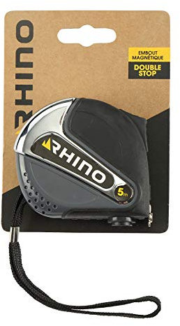 RHINO 46222 5m-Mètre Ruban avec Embout magnétique (aimanté) avec Double Stop-Crochet pour Ceinture-Norme EU Mid Class II-Longueur 5 m x Largeur 19 mm-Garantie 5 Ans, NC, 19mm